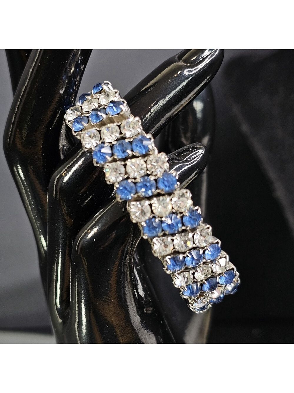 USA Made Bracelet Blue And White Rhinestone Women Self Adjustable One Size 4 All - Picture 10 of 11